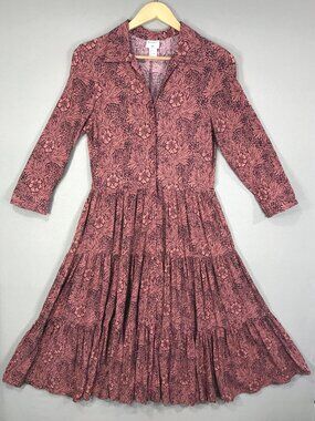 H&M Morris Dress Womens 4 Brown Floral Button Up Midi 3/4 Sleeve 90s Grunge Fall